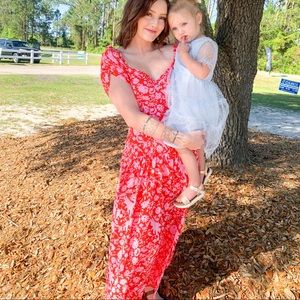 Red and pink maxi dress